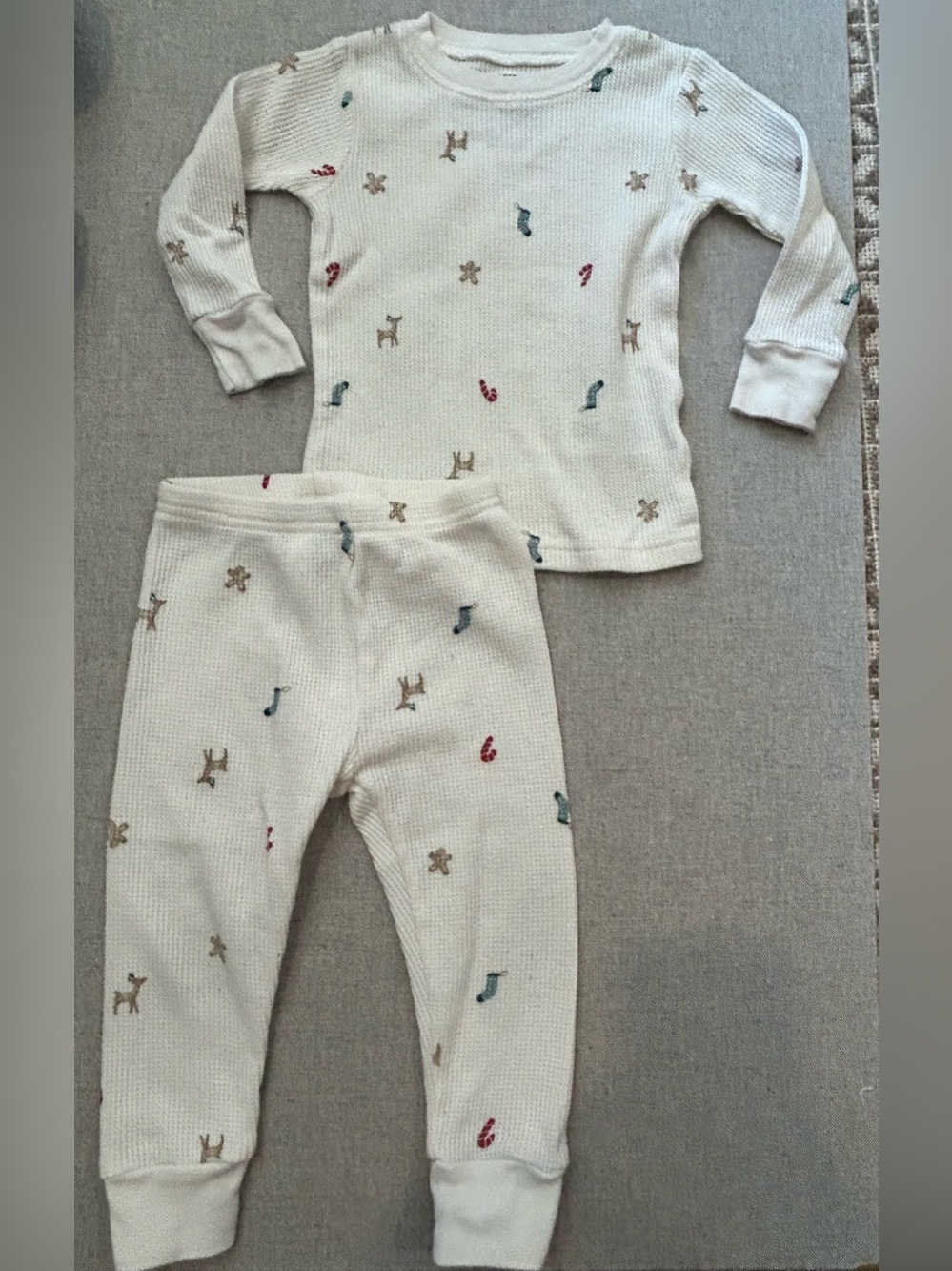 Carter's Cream Waffle Knit Pajama Set with Tiny Multicolor Motifs